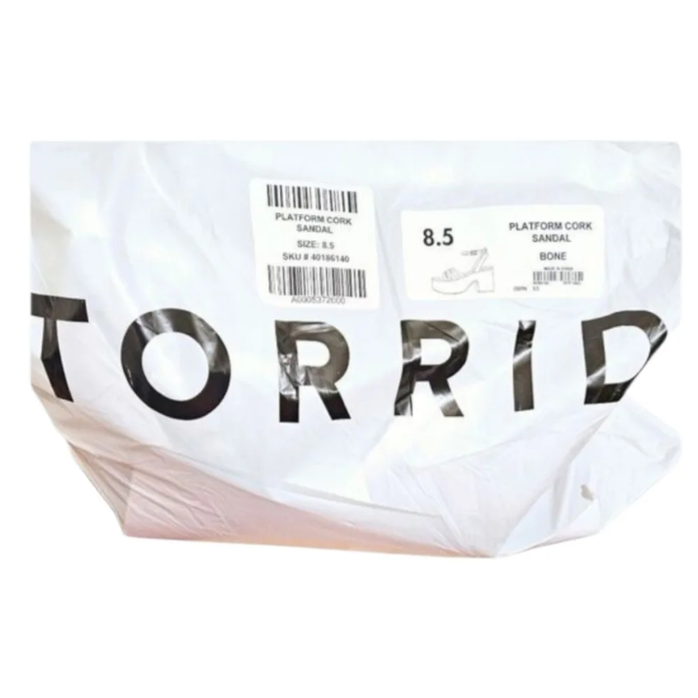 Torrid Size 8.5 Bone White Wide Width Cork Platform Strappy Block Heel Sandals